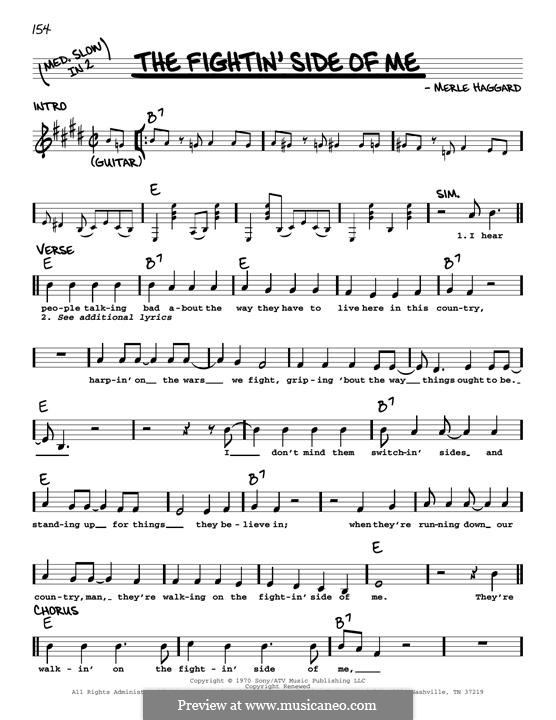 The Fightin' Side of Me: Melody line by Merle Haggard