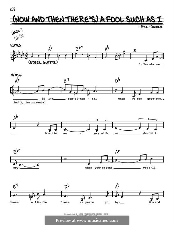 (Now and Then There's) A Fool Such as I (Elvis Presley): Melody line by Bill Trader