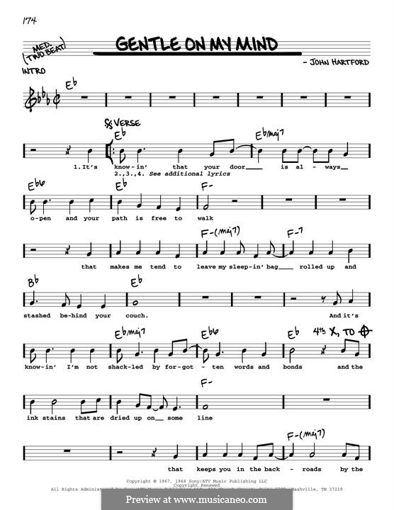 Gentle On My Mind: Melody line by John Hartford