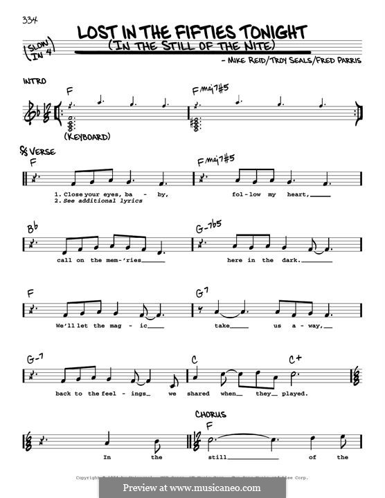 Lost in the Fifties Tonight (In the Still of the Nite): Melody line by Frederick Parris, Mike Reid, Troy Seals