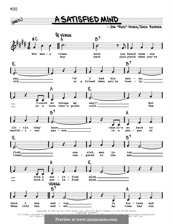 A Satisfied Mind: Melody line by Jack Rhodes, Red Hayes