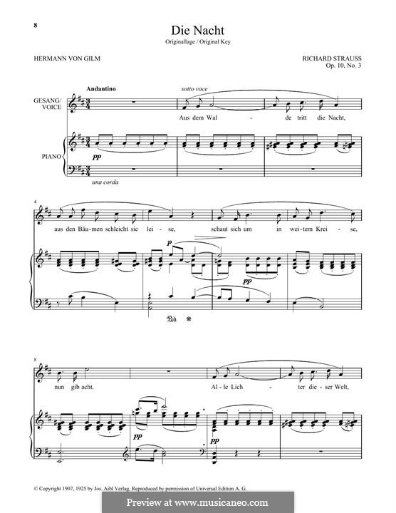 Die Nacht, Op.76 No.4: High Voice by Richard Strauss