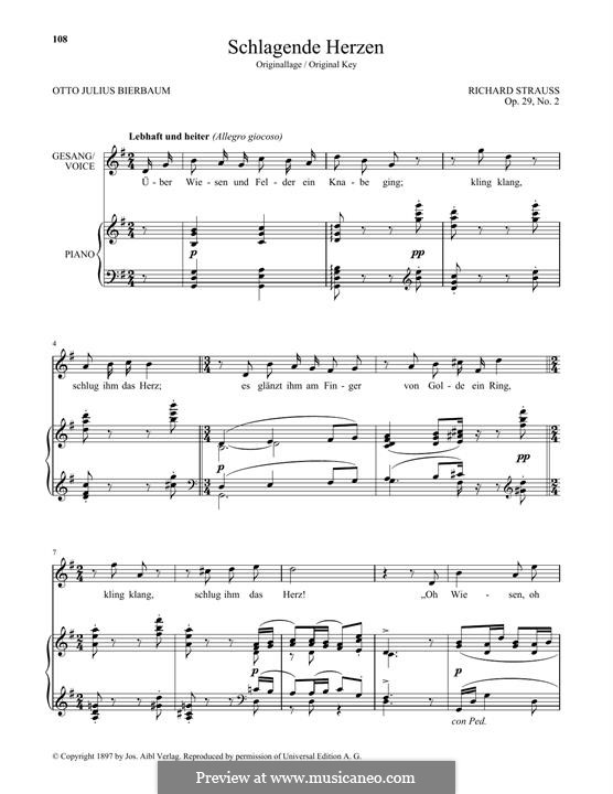 No.2 Schlagende Herzen: High Voice by Richard Strauss