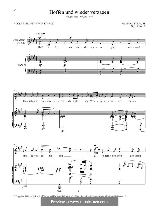 No.5 Hoffen und wieder verzagen: High Voice by Richard Strauss