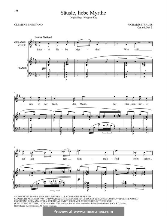Six Songs, Op.68: No.3 Säus'le, liebe Myrthe! (High Voice) by Richard Strauss