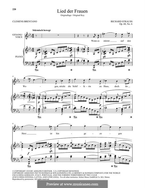 Six Songs, Op.68: No.6 Lied der Frauen (High Voice) by Richard Strauss