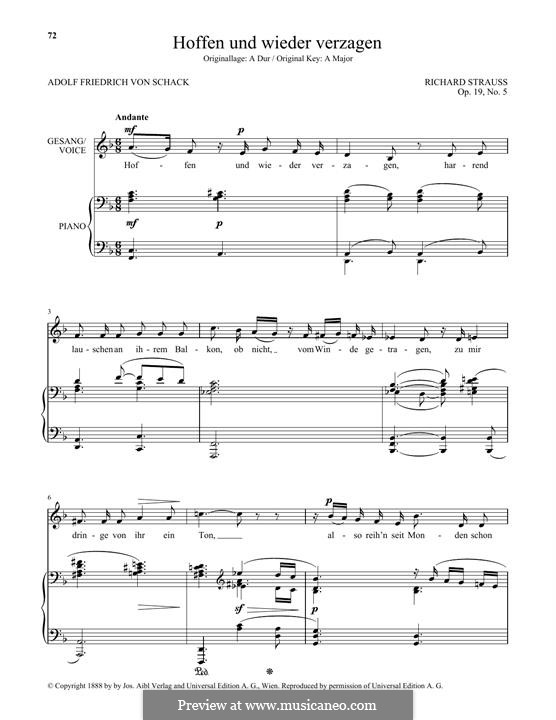 No.5 Hoffen und wieder verzagen: Low Voice by Richard Strauss