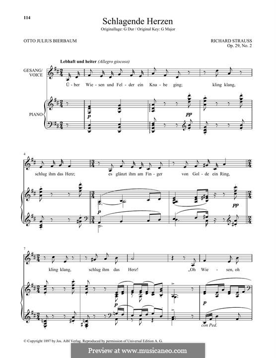 No.2 Schlagende Herzen: Low Voice by Richard Strauss