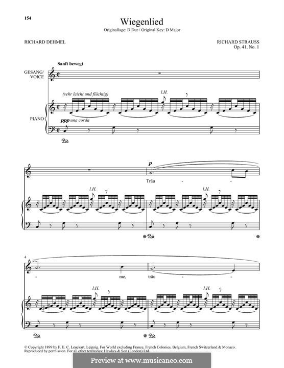 No.1 Wiegenlied: Low Voice by Richard Strauss