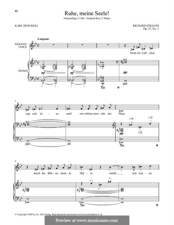 No.1 Ruhe, Meine Seele!: Low Voice by Richard Strauss