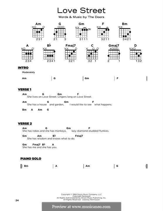 Love Street: Lyrics and guitar chords by The Doors