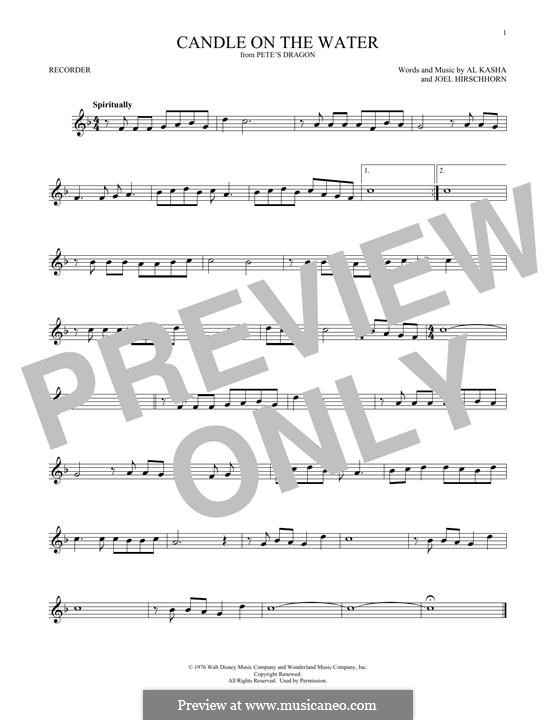 Candle on the Water (from Walt Disney's Pete's Dragon): For recorder by Al Kasha, Joel Hirschhorn