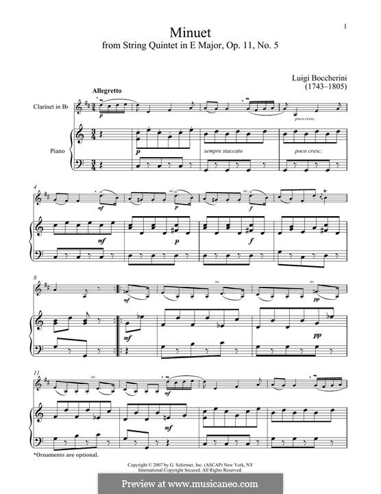 Minuet (Instrumental version): For clarinet and piano by Luigi Boccherini