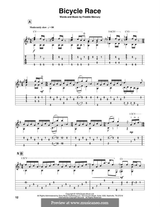 Bicycle Race (Queen): For guitar with tab by Freddie Mercury