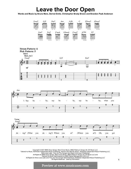 Leave The Door Open (Silk Sonic): For guitar with tab by Bruno Mars