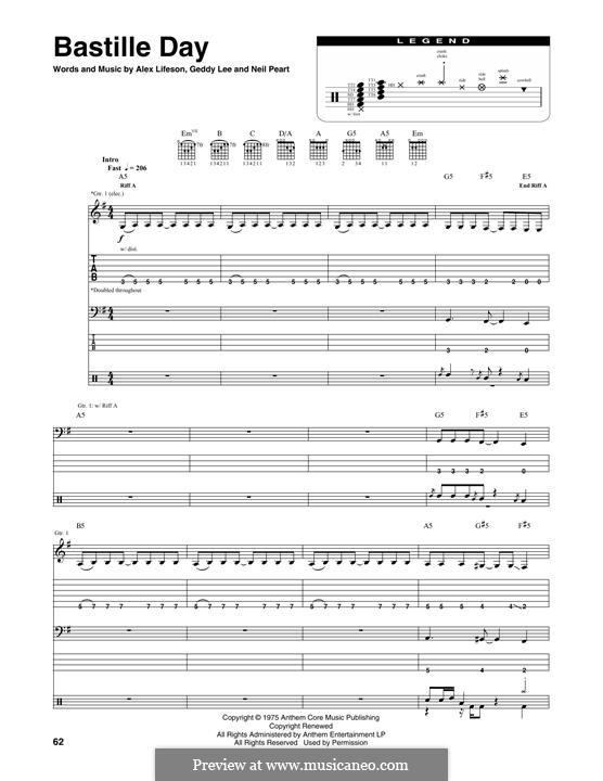 Bastille Day (Rush): Transcribed Score by Alex Lifeson