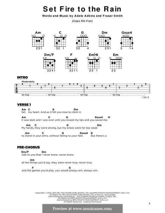 Set Fire to the Rain: Lyrics and guitar chords by Adele, Fraser T. Smith