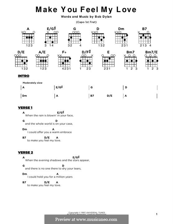 Make You Feel My Love: Lyrics and guitar chords by Bob Dylan