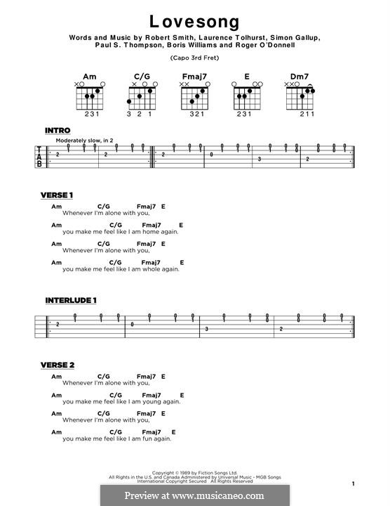 Lovesong (Adele): Lyrics and guitar chords by Boris Williams, Laurence Tolhurst, Porl Thompson, Robert Gary Smith, Roger O'Donnell, Simon Gallup