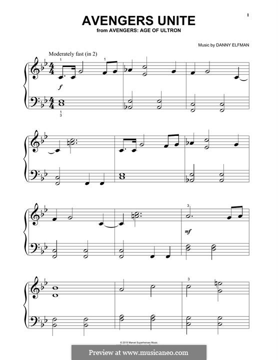 Avengers Unite (from Avengers: Age of Ultron): For easy piano by Danny Elfman