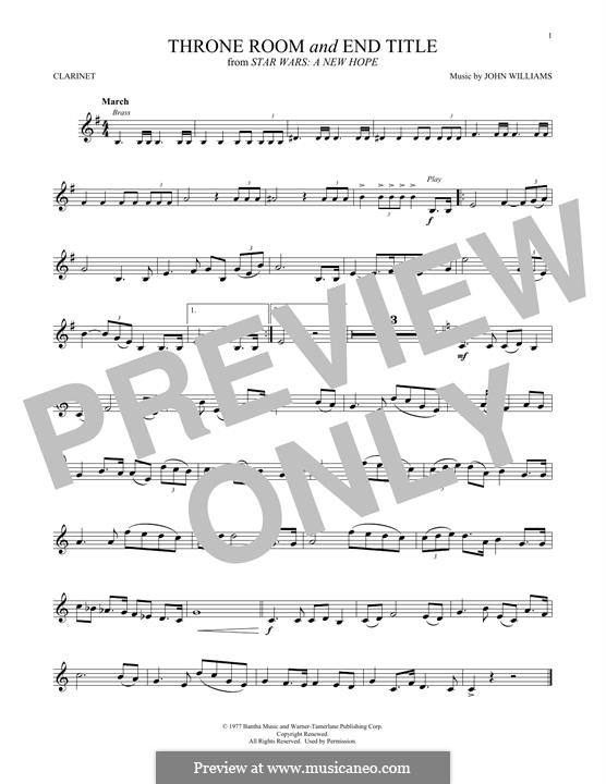 Throne Room and End Title (from Star Wars: A New Hope): For clarinet by John Williams