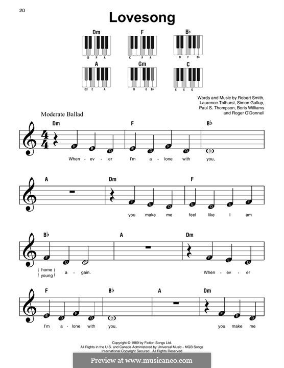 Lovesong (Adele): For easy piano by Boris Williams, Laurence Tolhurst, Porl Thompson, Robert Gary Smith, Roger O'Donnell, Simon Gallup