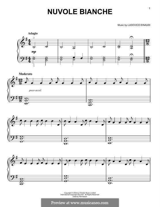 Nuvole Bianche: For piano by Ludovico Einaudi