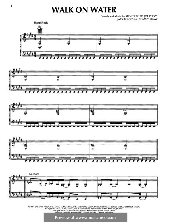 Walk on Water (Aerosmith): For voice and piano (or guitar) by Joe Perry, Steven Tyler, Tommy Shaw, Jack Blades