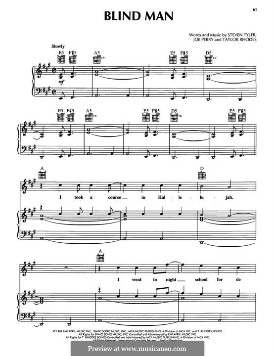 Blind Man (Aerosmith): For voice and piano (or guitar) by Joe Perry, Steven Tyler, Taylor Rhodes