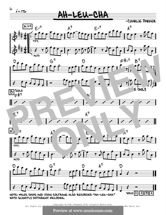 Ah-Leu-Cha: Melody line by Charlie Parker