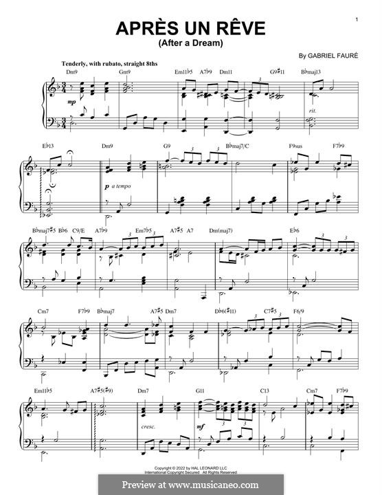 Three Songs, Op.7: No.1 Après un rêve, for piano (jazz version) by Gabriel Fauré