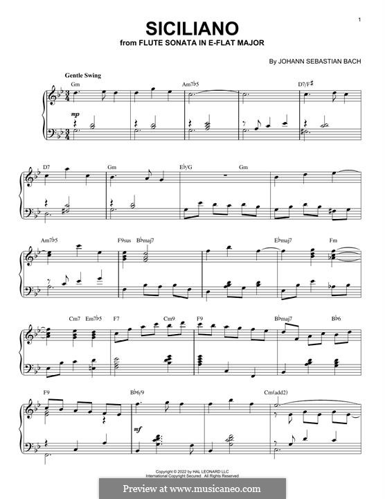 Siciliano sheet music for piano solo (or harpsichord) (PDF)