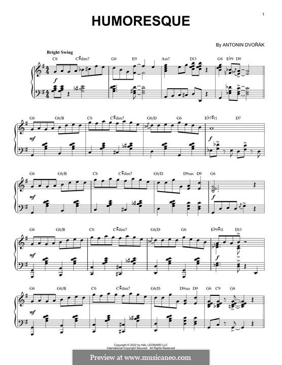 No.7 in G Flat Major (Printable scores): For piano (jazz version) by Antonín Dvořák