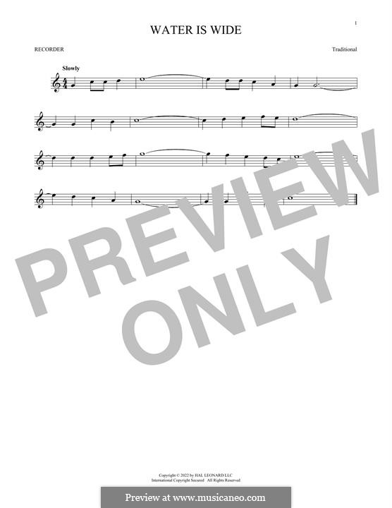 The Water is Wide (O Waly, Waly), Printable scores: For recorder by folklore
