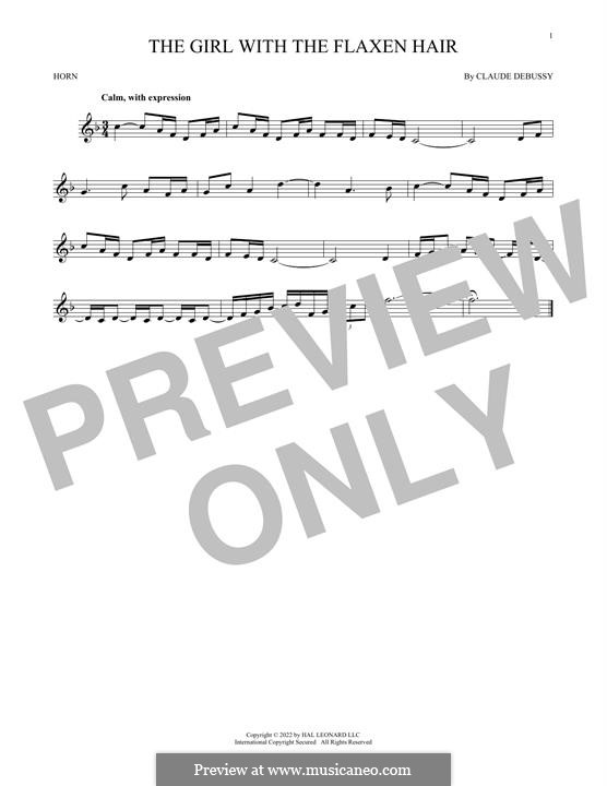 No.8 La fille aux cheveux de lin: For horn by Claude Debussy