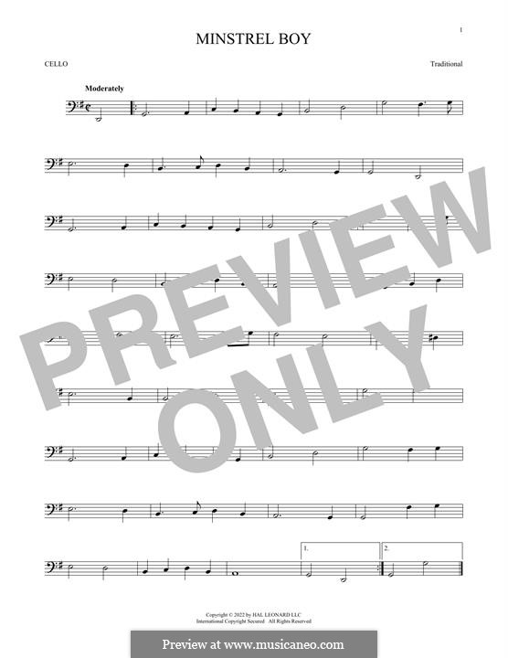 The Minstrel Boy (printable score): For cello by folklore