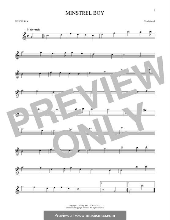 The Minstrel Boy (printable score): For tenor saxophone by folklore