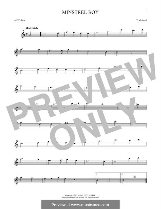 The Minstrel Boy (printable score): For alto saxophone by folklore