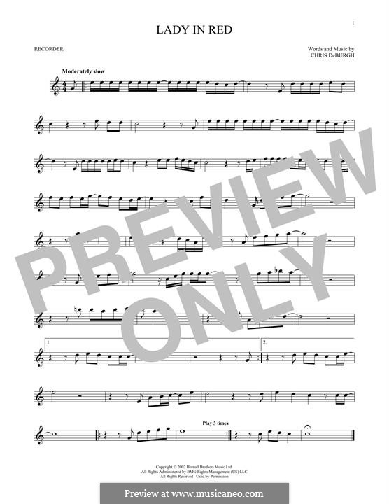 The Lady in Red: For recorder by Chris de Burgh