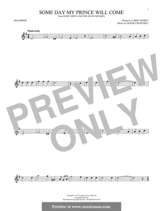 Some Day My Prince Will Come (from Snow White and The Seven Dwarfs): For recorder by Frank Churchill