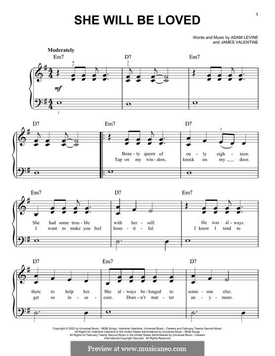 She Will Be Loved (Maroon 5): For piano by Adam Levine, James Valentine