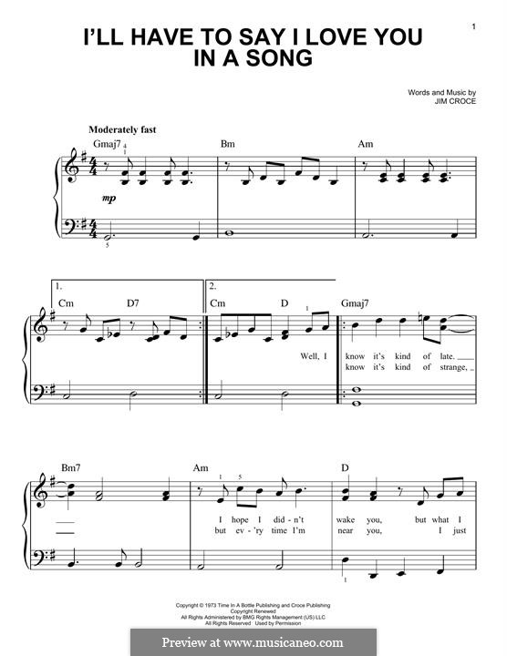I'll Have to Say I Love You in a Song: For piano by Jim Croce