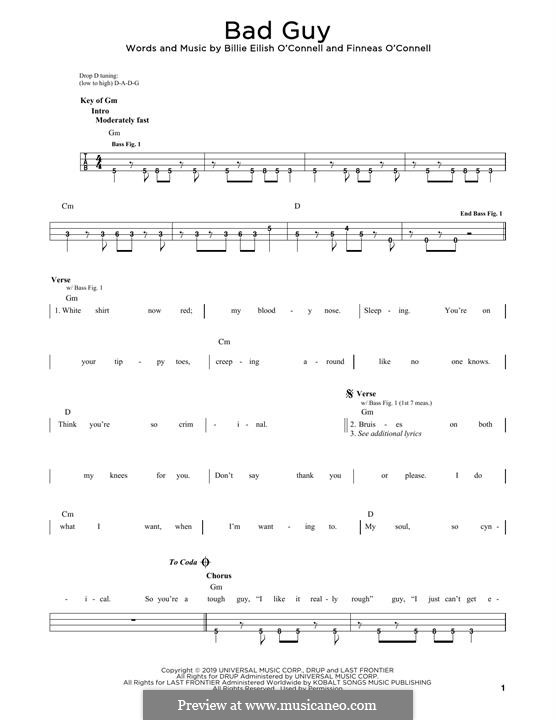 Bad Guy: For bass guitar by Finneas O'Connell, Billie Eilish