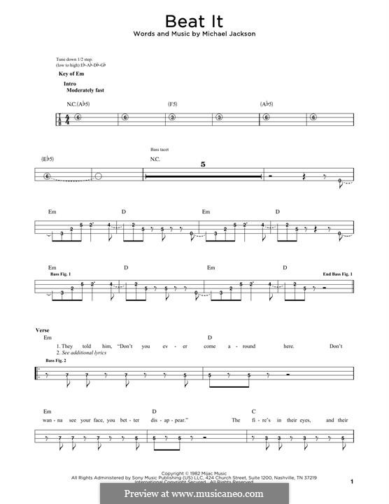 Beat It: For bass guitar with tab by Michael Jackson