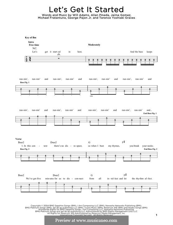 Let's Get It Started (The Black Eyed Peas): For bass guitar with tab by apl.de.ap, George Pajon Jr., Jaime Gomez, Michael Fratantuno, Terence Yoshiaki, will.i.am