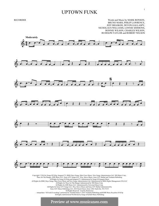 Instrumental version: For recorder by Jeff Bhasker, Bruno Mars, Philip Lawrence, Devon Gallaspy, Nicholaus Williams