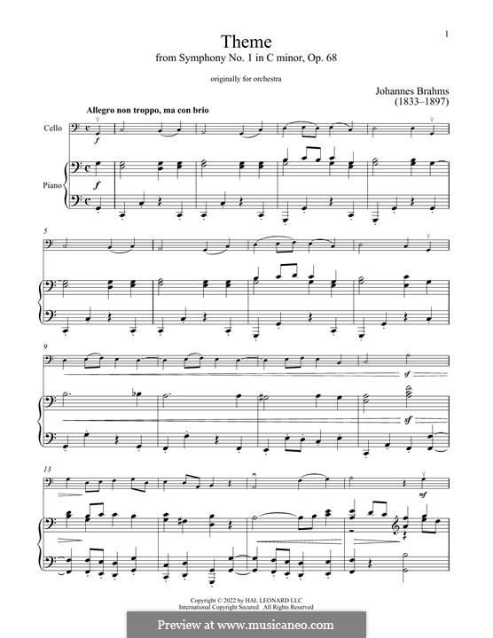 Movement IV: Excerpt. Version for cello and piano by Johannes Brahms