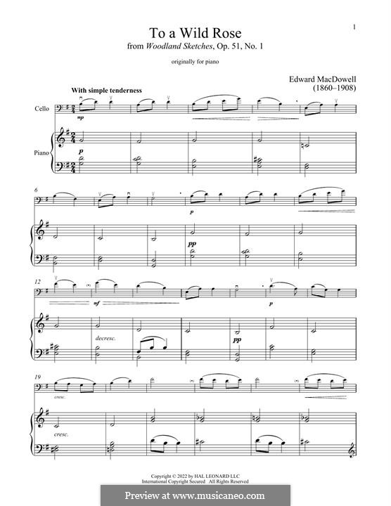 No.1 To a Wild Rose: For cello and piano by Edward MacDowell