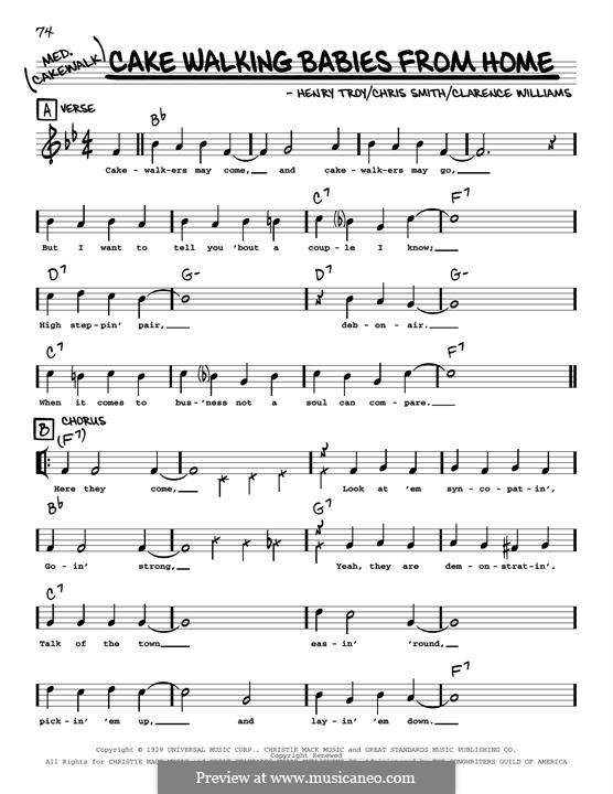 Cake Walking Babies from Home: Melody line by Chris Smith, Clarence Williams, Henry Troy