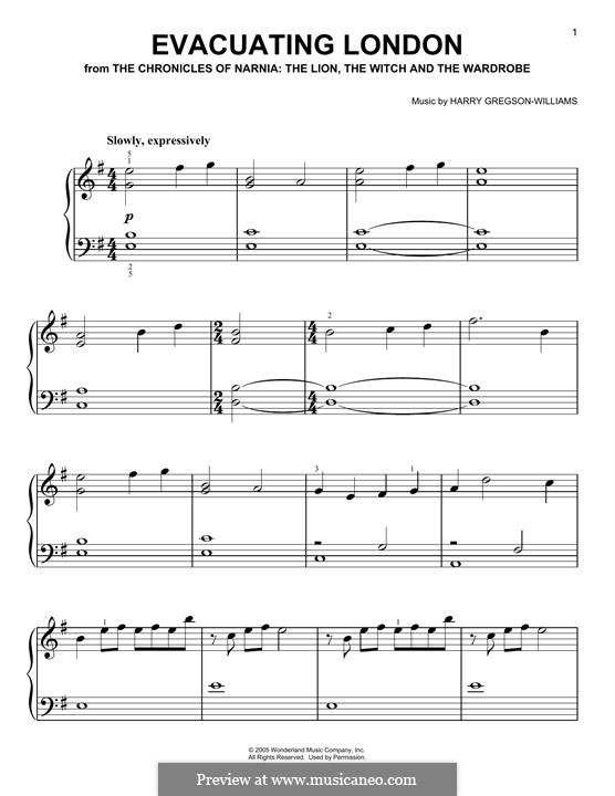 Evacuating London (from The Chronicles of Narnia): For piano by Harry Gregson-Williams